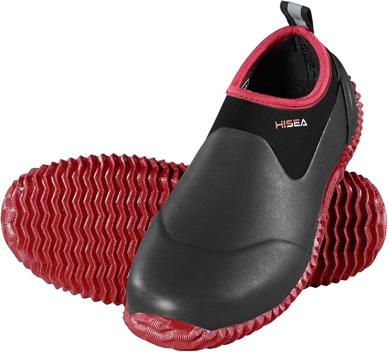 HISEA Unisex Waterproof Garden Shoes, Men's Rubber Rain Boots Women's Ankle Rain Shoes Neoprene Camp Booties Outdoor Slip-On Footwear for Gardening, Farming, Camping, Car Wash, Lawn Care and Yard Work