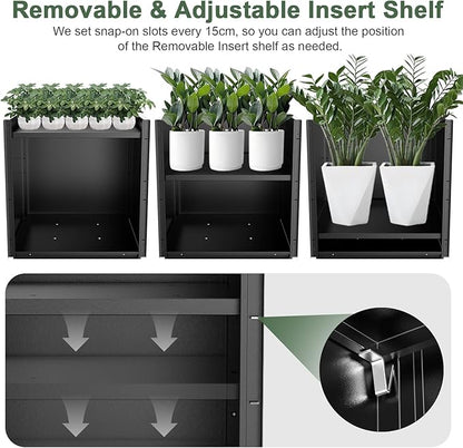Metal Large Planter Box 20" L x 20" W x 20" H, Heavy Duty Tall Rectangle Outdoor Planter Box with Removable Insert Shelves for Porch, Garden, Patio, Yard (Black)