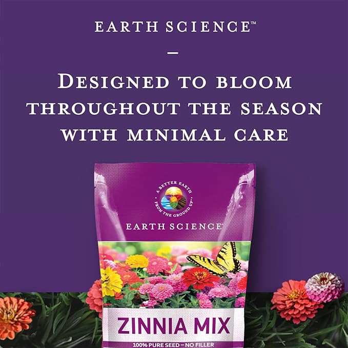 Earth Science Zinnia Seeds - 4oz – Premium Easy-to-Grow, Hearty, Bright and Vibrant Flower Blooms to Enhance Visual Aesthetics of Home & Garden, and Attract Pollinators - Non GMO