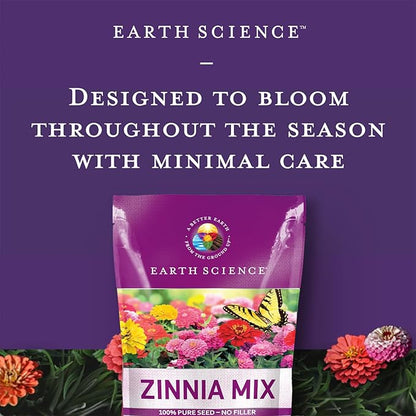 Earth Science Zinnia Seeds - 4oz – Premium Easy-to-Grow, Hearty, Bright and Vibrant Flower Blooms to Enhance Visual Aesthetics of Home & Garden, and Attract Pollinators - Non GMO