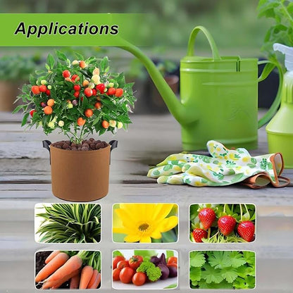 3 Gallon Breathable Fabric Grow Bags 5pcs Set Brown Reusable Planter Pots with Handles for Outdoor Gardening Vegetables Flowers Herbs Tomato Strawberry Raised Bed Plant Container Aeration