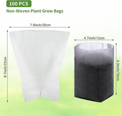 Greaner 100PCS Nursery Growing Bags Large, 7.8x8.6 inches Biodegradable Non-Woven Fabric Seedling Grow Bag, Seed Starting Pots Pouches for Planting Seedling Cutting Clones, White Plant Nursery Bags