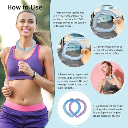 Neck Cooling Tube Reusable Ice Cooler Ring Instant Cooling Below 15°C (59°F) Portable Neck Wrap for Summer Outdoor & Indoor Use Heat Relief & Comfort (Blue)