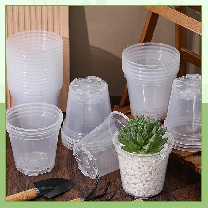 Yaomiao 30 Pcs 4 Inch Clear Mini Plastic Plant Pot Nursery Seedling Pots Seed Starter with Drainage Holes for Indoor Outdoor Garden Succulent Plants Cuttings Transplanting