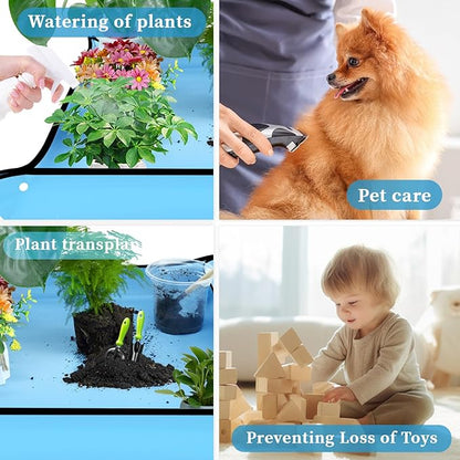 SupKing Repotting Mat 29.5"x 29.5" for Indoor Plant Transplanting Large Blue Garden Mat Gift for Plant Lovers Oxford Fabric Portable Potting Tray for Gardening Mess Control