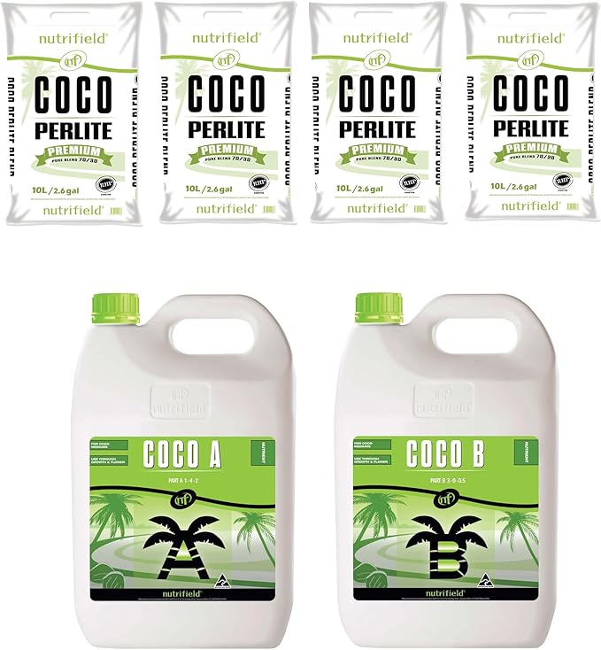 Nutrifield 4 Bags Coco Coir Perlite 70/30 Plus Coco Part A 5 Liter and Coco Part B 5 Liter Bundle Deal