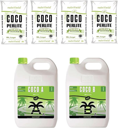 Nutrifield 4 Bags Coco Coir Perlite 70/30 Plus Coco Part A 5 Liter and Coco Part B 5 Liter Bundle Deal