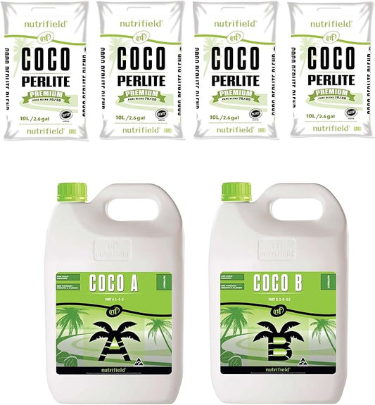 Nutrifield 4 Bags Coco Coir Perlite 70/30 Plus Coco Part A 5 Liter and Coco Part B 5 Liter Bundle Deal