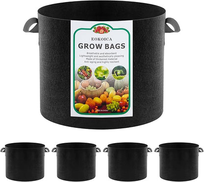 5-Pack 10 Gallon Grow Bags, Thickened Aeration Fabric Pots with Handles, Heavy Duty Plant Bags for Vegetables, Tomatoes, Potatoes, Fruits & Flowers, Reusable Garden Pots for Plants