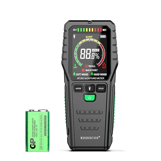 RDINSCOS Moisture Meter detects Moisture from leaks, Flooding, or high Humidity in basements, bathrooms, Kitchens and Drywall