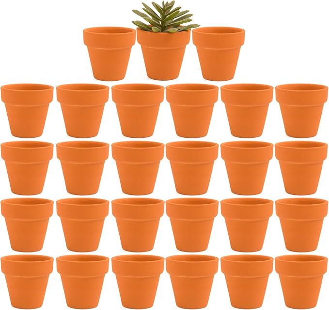 Fcacti 27 Pcs Small Mini Clay Pots 2.1'' Terracotta Pot Clay Ceramic Pottery Planter Cactus Flower Pots Succulent Nursery Pots- Great for Window Boxes, Cactus, Plants, Crafts, Wedding Favors