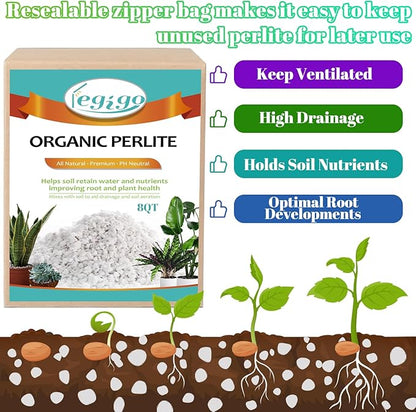 Legigo 8 Quarts Organic Horticultural Perlite for Plants Indoor- Natural Horticultural Soil Additive Conditioner Mix for Improves Drainage, Ventilation and Root Growth