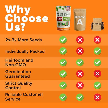 HOME GROWN 3 Cat Grass Seed Mix 2700 + Non-GMO Heirloom Oat, Alfalfa & Cat Grass Seeds | Indoor Pet Grass for Cats | High-Germination Greens for Hairball Control, Digestion, and Chewing Enrichment