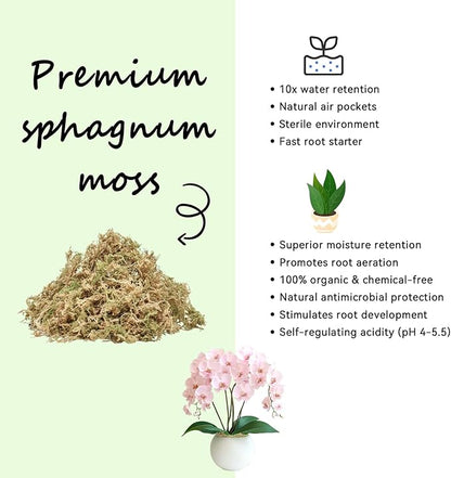 ZeeDix Natural Sphagnum Moss for Plants, Orchid Moss Potting Mix for Repotting, High Water Retention, Help with Maintain Humidity, Plant Moss for Gardening, Hanging Baskets, Reptile Bedding, 1QT