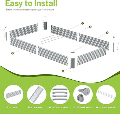 2PCS 8x4x1FT Galvanized Raised Garden Bed Kit, Galvanized Planter Raised Garden Boxes Outdoor, Large Metal Raised Garden Beds for Vegetables-Silver