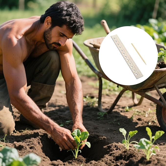 Seed Spacers Planting Tool, Garden Seed Planter Ruler with 2 Wooden Stakes, Ideal for Seedlings, Gardeners and Garden Planning, Precise Planting Template for Perfect Rows and Even Growth