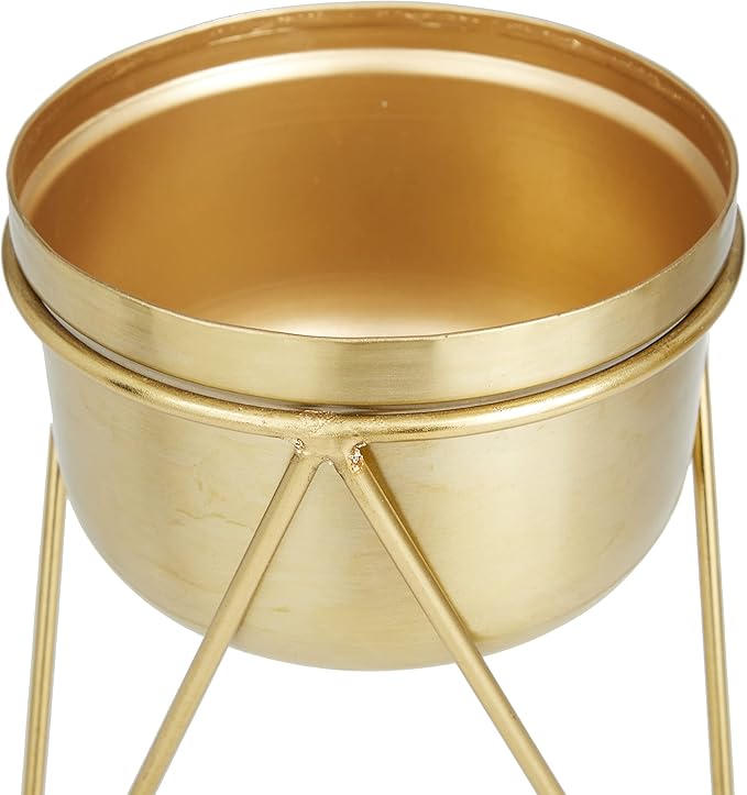 CosmoLiving by Cosmopolitan Metal Indoor Outdoor Planter Small Planter Pot with Removable Stand, Set of 2 Planters 7", 7"W, Gold
