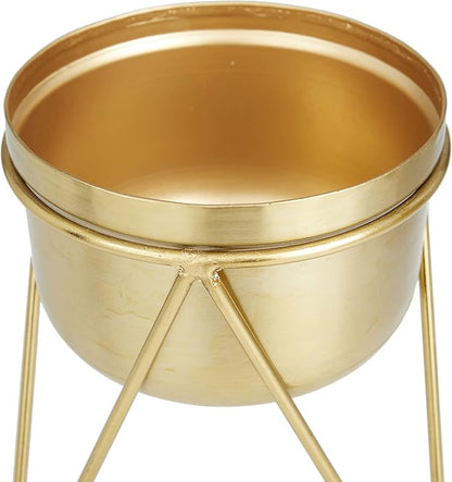 CosmoLiving by Cosmopolitan Metal Indoor Outdoor Planter Small Planter Pot with Removable Stand, Set of 2 Planters 7", 7"W, Gold