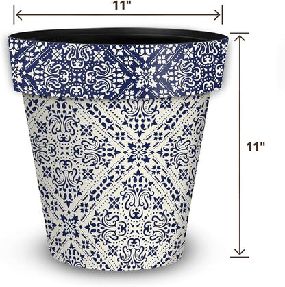 Briarwood Lane Navy and Tan Damask Medium Planter