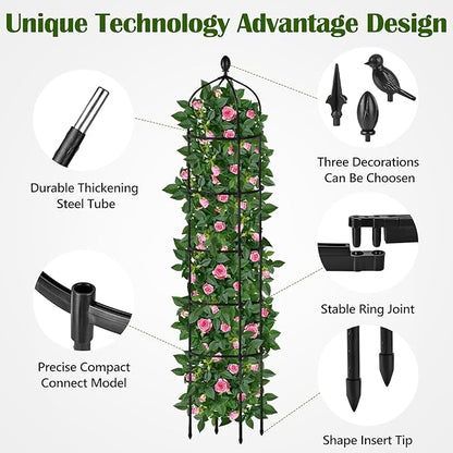 Garden Obelisk Trellis for Climbing Plants Outdoor 6.7 Ft Rose Bush Round Trellis for Pots Rustproof Metal Plant Flower Trellises for Clematis Vine Jasmine Support Outdoor Indoor