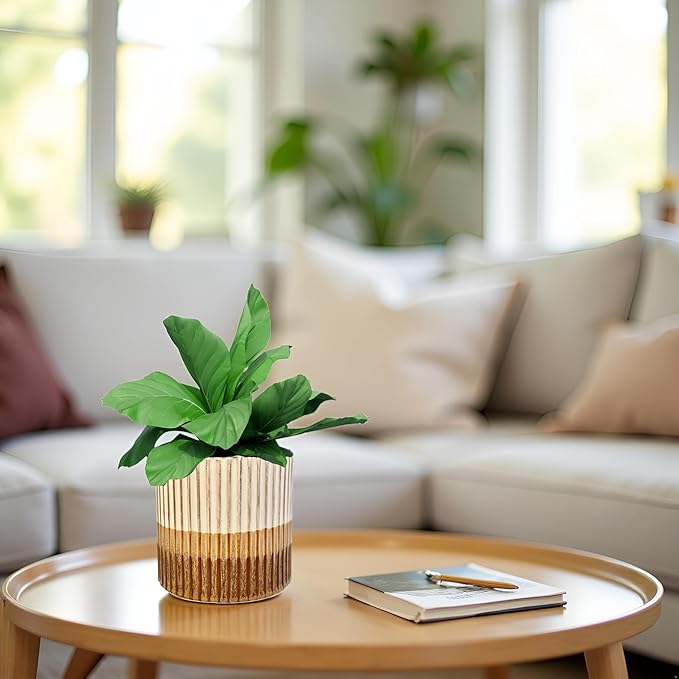 Admired by Nature 5" Ceramic Flower Planter Pot - for Home Decor, Indoor Plants, Garden Display, Organization - Brown