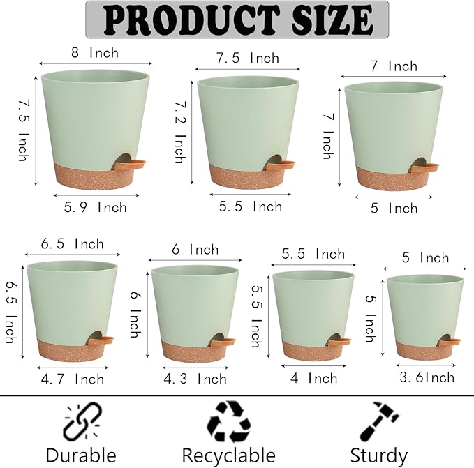 Self Watering Pot for Indoor & Outdoor Plants - African Violet, Flowers, Succulent & Cactus Plant Pots with Drainage Holes - Green Plastic Pots - Gift Idea for Lazy People - House Decor