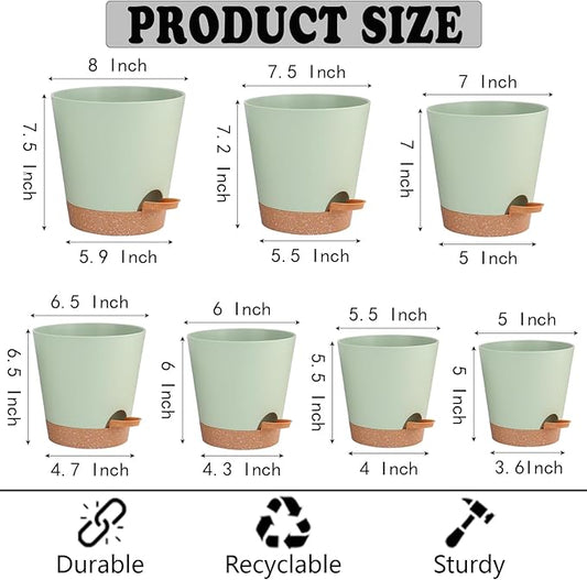 Self Watering Pot for Indoor & Outdoor Plants - African Violet, Flowers, Succulent & Cactus Plant Pots with Drainage Holes - Green Plastic Pots - Gift Idea for Lazy People - House Decor