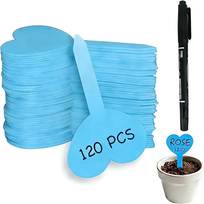 Platic Plant Markers 120PCS Plant Tags with Black Pen Garden Markers for Plants Outdoor Garden Labels Outdoor Waterproof Gardening Essentials Herb Signs Blue Seed Marker Gifts for Gardeners