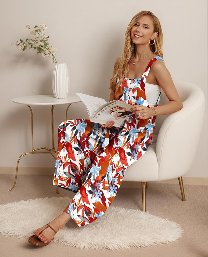 IWOLLENCE Women's Summer Jumpsuits Boho Wide Leg Overalls Casual Loose Rompers with Pockets 2025