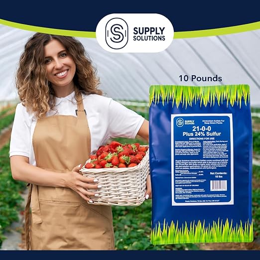 Supply Solutions 21-0-0-24S Ammonium Sulfate for Deep Green Plants - Soil Acidifier for Blueberry Blooms, Azalea and Magnolia Tree Fertilizer - Sulfur for Plants Nitrogen Fertilizer (10 Pounds)