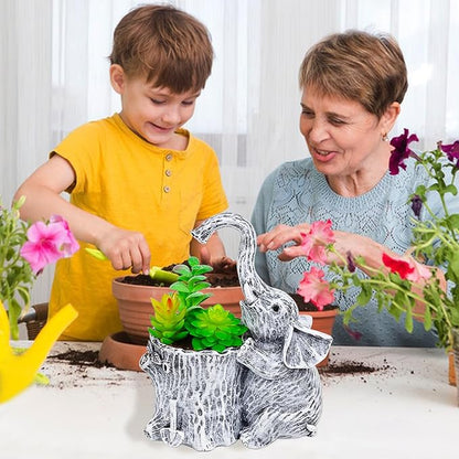 Elephant Gifts for Women Succulent Pots Indoor Planters for Plant Lovers Cute Outdoor Plant Pots Gift Idea for Mother Outdoor Garden Animal Decor Elephant Hug Stump Statue with Drainage Hole