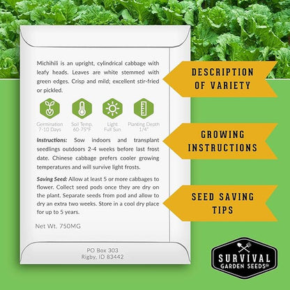 Cabbage Seeds Variety Pack - 5 Heirloom Non-GMO Varieties: Red Acre, Golden Acre, Jersey Wakefield, Early Round Dutch, Michihili Napa | Survival Garden Seeds