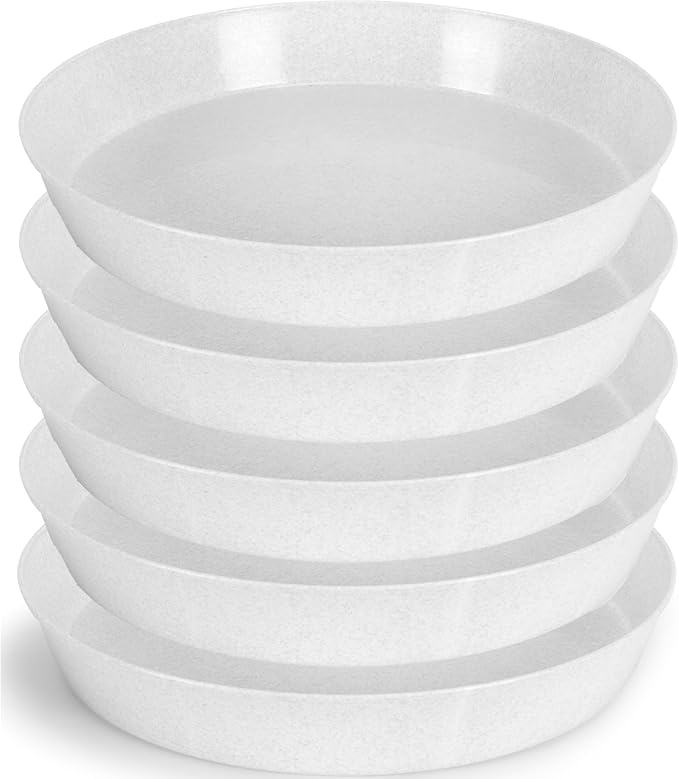 5 14 Inch (12.14in Base) Plant Saucers - White Granite Colored Polypropylene Made in USA