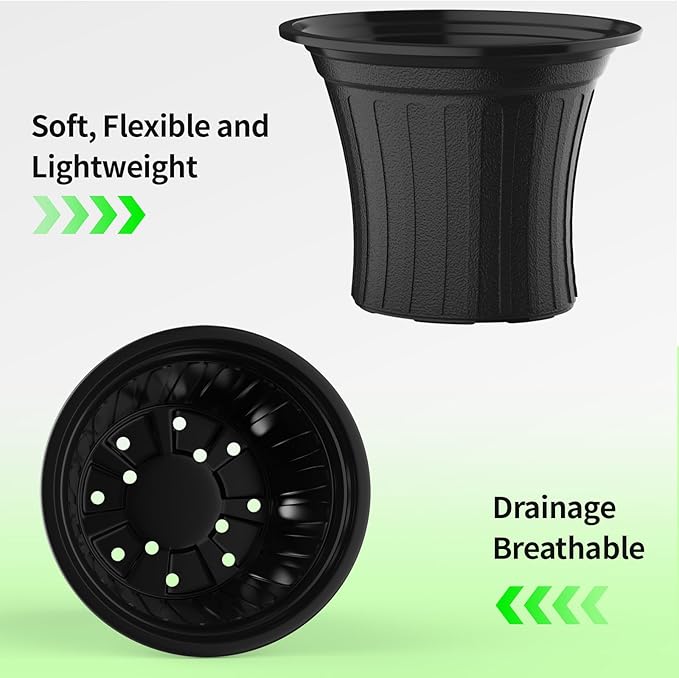 100 Pcs 2 Gallon Planter Nursery Pots, Seed Starting Pot Plastic Flower Seedling Pots with Drainage Holes Flexible Plant Container for Indoor Outdoor Garden Lawn Yard Plants Seedlings (100, 2 Gallon)