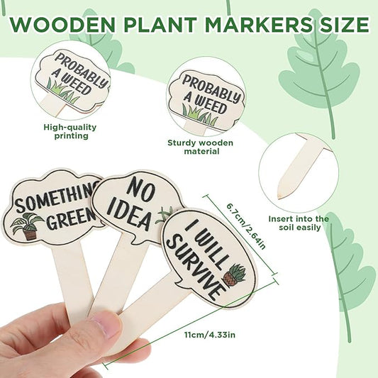 15Pcs Wooden Plant Signs, Funny Garden Plant Markers, Cute Patterns Interesting Words Labels with Stake for Indoor Outdoor Patio Decorative Plants Stakes Garden Tags
