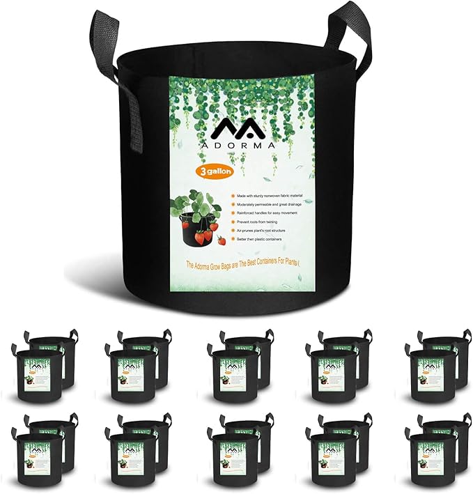 20-Pack 3 Gallon Grow Bags, Heavy Duty Aeration Fabric Pots with Handles,300G Thickened Nonwoven Pots for Plants/Vegetables/Flowers