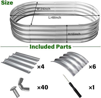 Galvanized Raised Garden Bed for Outdoor: 4X2X1ft Durable Metal Vegetable Plant Container Kit - Oval Planter Box for Gardening Flower Trough （2 Pack）