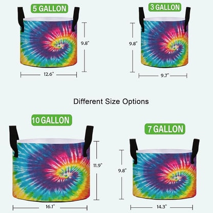 3/5/7/10 Gallon Abstract Swirl Design Tie Dye Breathable Thickened Grow Bag Heavy Duty Plant Pot Containers with Handles for Flower Potato Tomato Fruits Vegetables