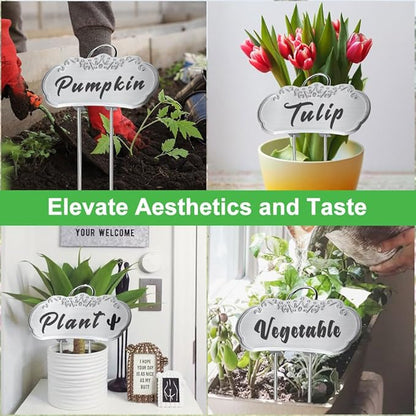 50 Packs Metal Plant Labels, Tall Outdoor Garden Markers for Flowers, Fruits and Vegetables, 304 Stainless Steel Weatherproof Signs (4" x 1.9", Silver)
