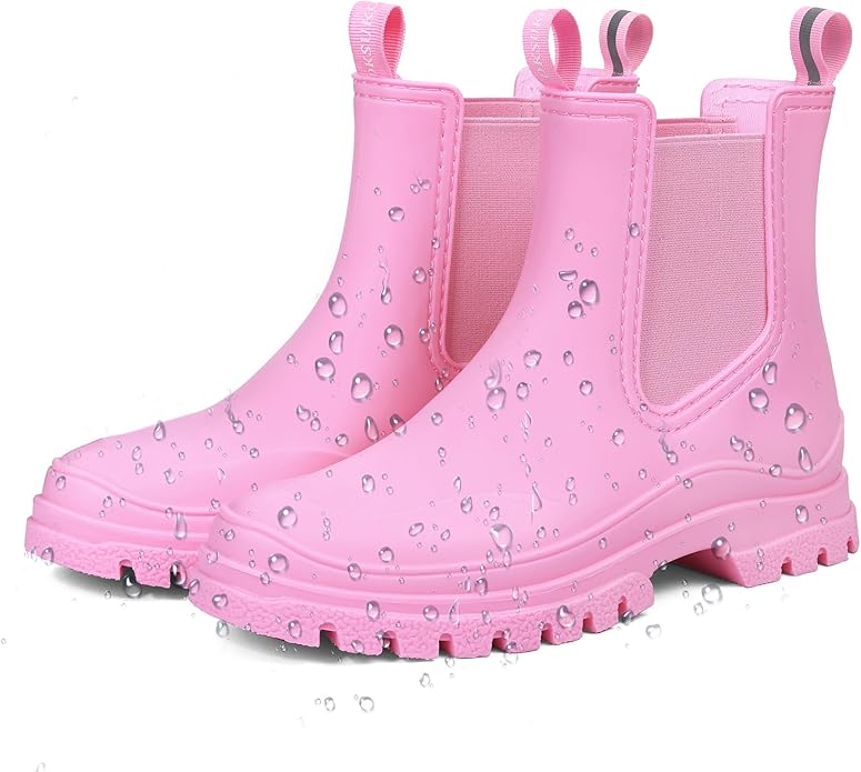 DKSUKO Rain Boots Women Waterproof Chelsea Boots Ankle Garden Shoes for Ladies Rubber Short Rainboots with Removable Comfort Insole for Outdoor Work Deck Mud Boots