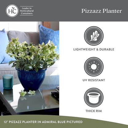 The HC Companies 12 Inch Pizzazz Round Planter Pots with Ceramic Look, Lightweight UV-Resistant Plastic Indoor & Outdoor Planters, 2-Pack Flower Pots for Garden & Home Decor, Foggy Gray