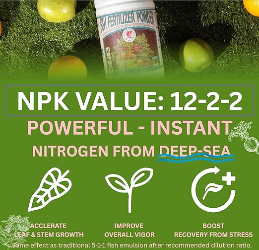 Fish Emulsion Fertilizer 12-2-2 Powder (3.3 pounds Powder-Up to 300 Gallons of Water), for Vegetables, Trees, Lawns, Shrubs, Flowers, Fruits