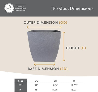 The HC Companies Santa Fe Square Self-Watering Pot - Lightweight Plastic Planter for Herbs & More - Durable Plant Pots for Indoor Plants & Outdoor Plants (12" Black Sand, Pack 2)
