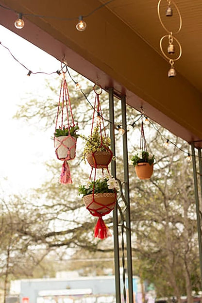 Matr Boomie Upcycled Assorted Muliticolor Sari Fabric Macrame Plant Hanger Indoor Hanger with Tassels, Boho Home Decor 24 Inch, Holds 6" Pot (Pot not Included, Colors Vary) (3)