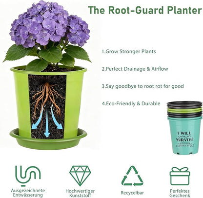 NIKONIKO 6.5 Inch Nursery Pots with Drainage and Saucers, 8 Pack, Ideal Seedling Pots and Plant Pots for Vegetables, Orchids, Aloe, Flower Pots for Indoor and Outdoor Plants