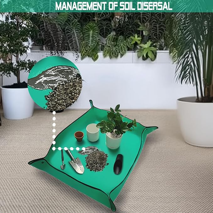 OXIHOUSE&CO- Repotting Mat, 29.5"x29.5", Green, Perfect for Indoor & Outdoor Plants, Easy Storage, Durable Design, Potting Mat, Repotting Mat for Indoor Plants, Plant Mat, Planting Mat