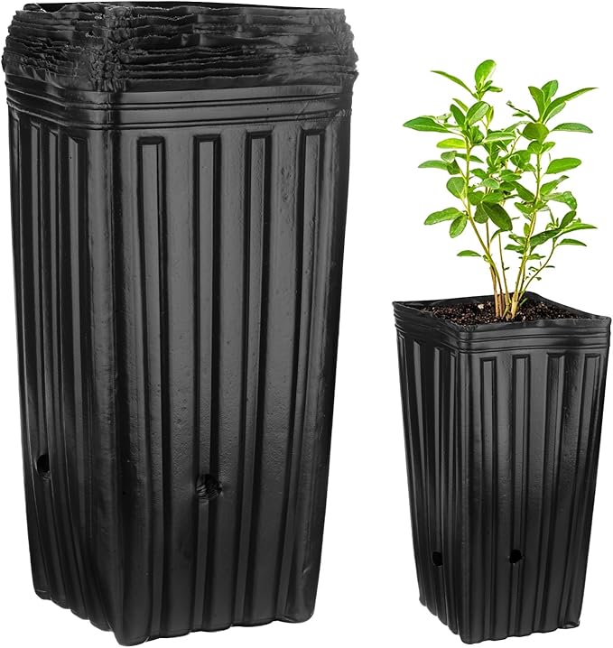 20-Pack Plant Nursery Pots, 6.3x6.3x12.6 Inch Plastic Deep Growing Nursery Pots Succulent Planter Flower Tree pots with Drainage Holes for Indoor Outdoor Gardening [Black]