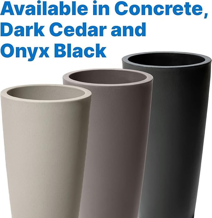 Step2 Tremont Tall Round Tapered Planter, Large Planters for Outdoor Plants, Gardening and Flower Pot for Patio or Porch, Efficient Drainage, Durable Plastic, Onyx Black, 2-Pack