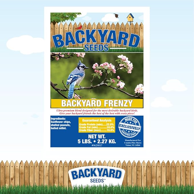 CountryMax Backyard Seeds Wild Bird Seed Blend 5lbs - Premium No-Waste Mix with Sunflower Chips, Shelled Peanuts & Hulled Millet, Small Bag of Wild Bird Food