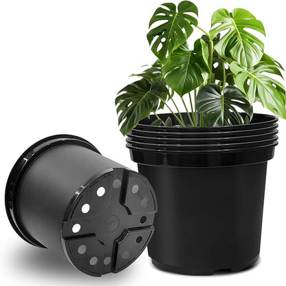 BTPLASTIK 5 Gallon Nursery Pots 6-Pack, 12 Inch Thickened Plant Pots with Drainage Holes, Plastic Round Flower Pots for Outdoor Indoor Plants